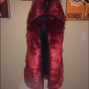 Red fur vest with faux leather trim brand new